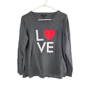 Gap Love Sweater L Womens Gray Long Sleeve Valentines Day Cotton Pullover
